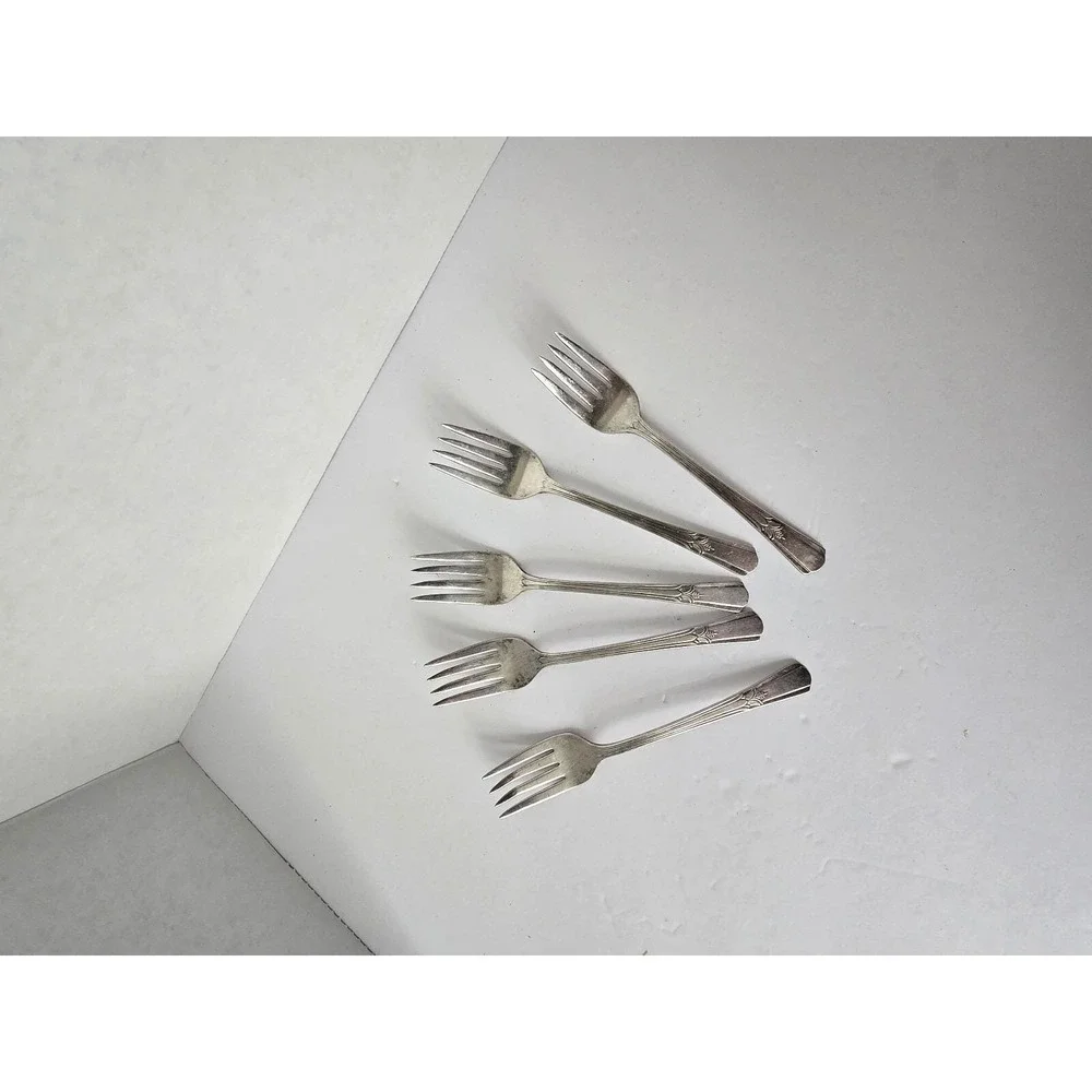 Set of 5 Vintage Silver Plated Small Forks Dessert Appetizer Salad Flatware